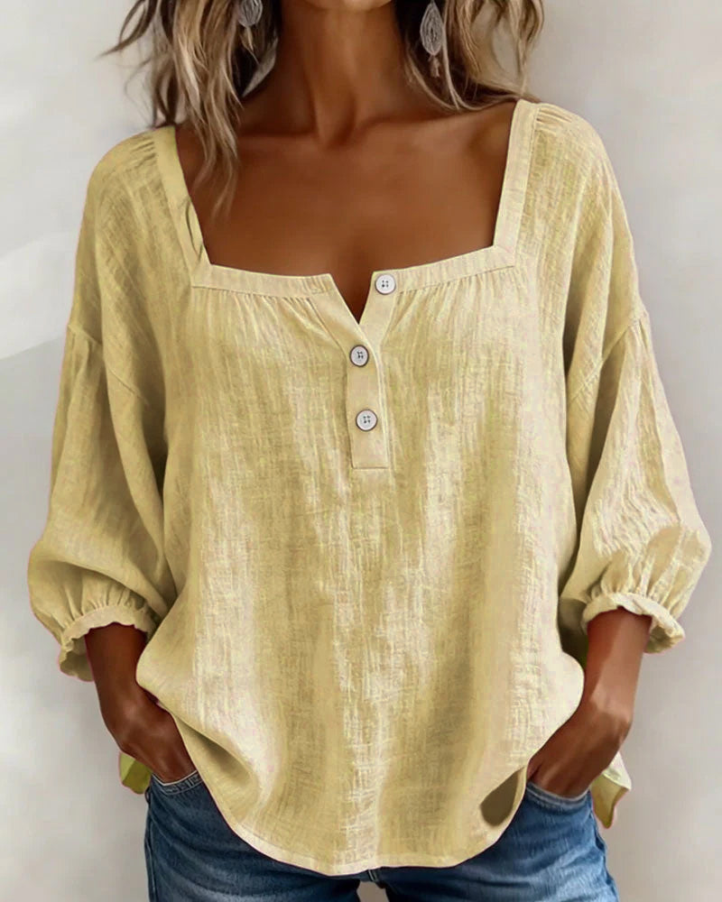 Arianne - Damen Bluse mit quadratischem Ausschnitt und 3/4 Puffärmeln