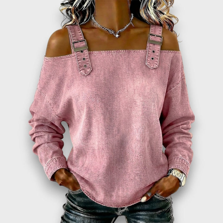 Elama - Off-Shoulder Denim Top