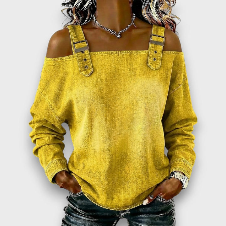 Elama - Off-Shoulder Denim Top