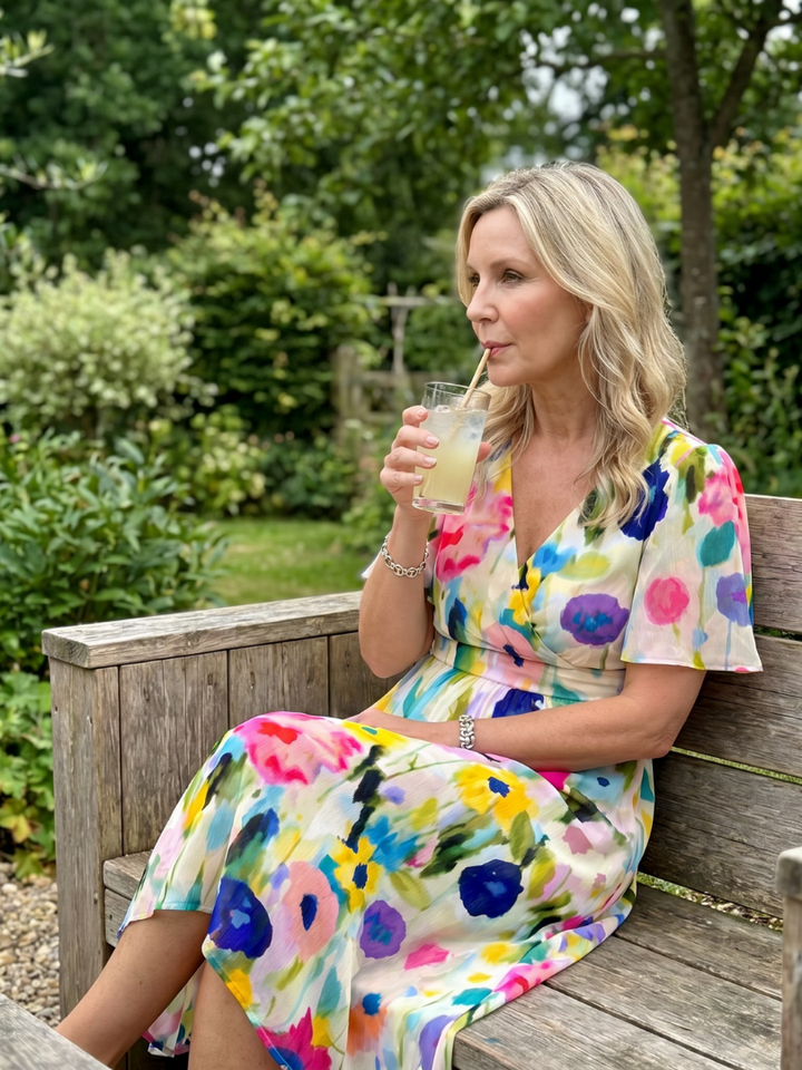 Mirabel - Kleid mit schwingenden Ärmeln und geraffter Taille