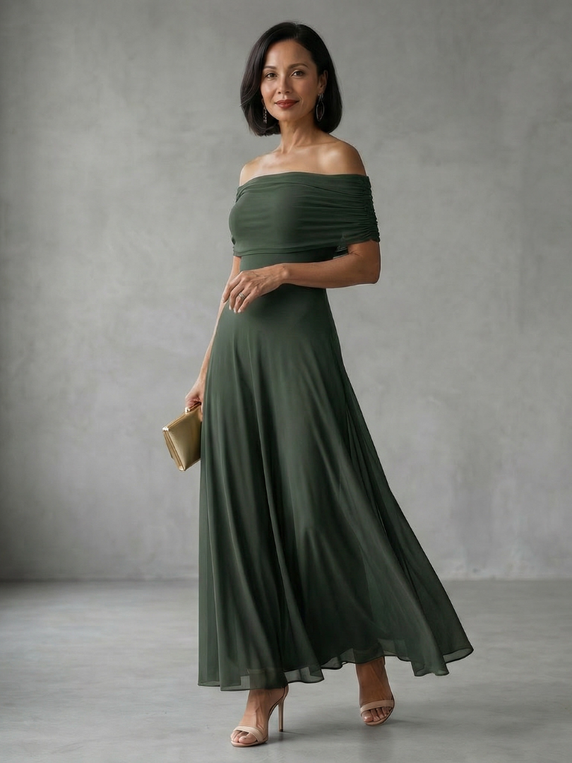 Juni - Off-Shoulder Drapiertes Midi-Kleid