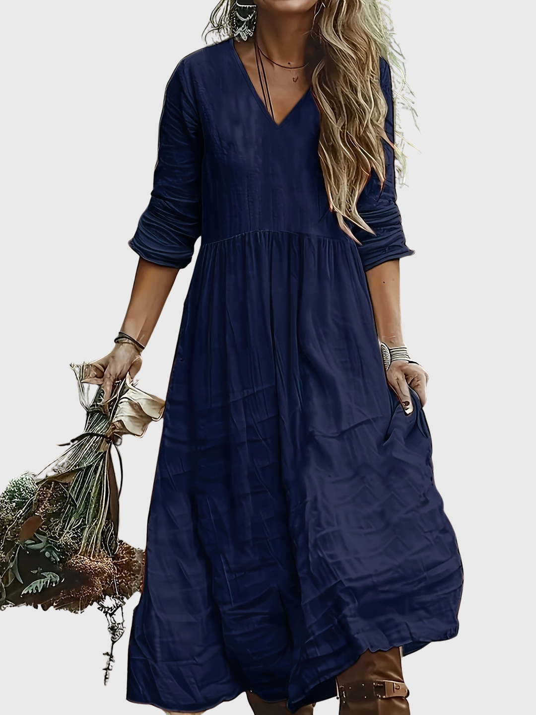 Sharon - Modisches Langarmkleid mit V-Ausschnitt