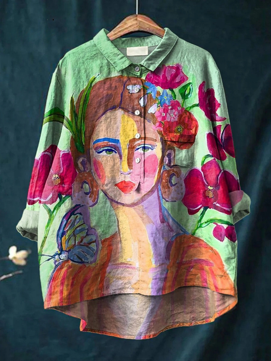 Amaris - Ölmalerei Frauenporträt Kunst Bedrucktes Damen Casual Shirt