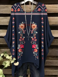 Cleo - Vintage Bohemian Blumenmuster Damen T-Shirt