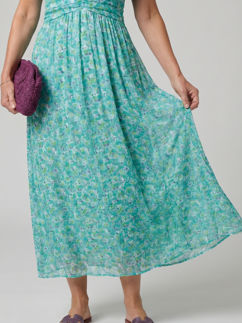 Juna - Kurzarm Ditsy Floral Print Midi Kleid