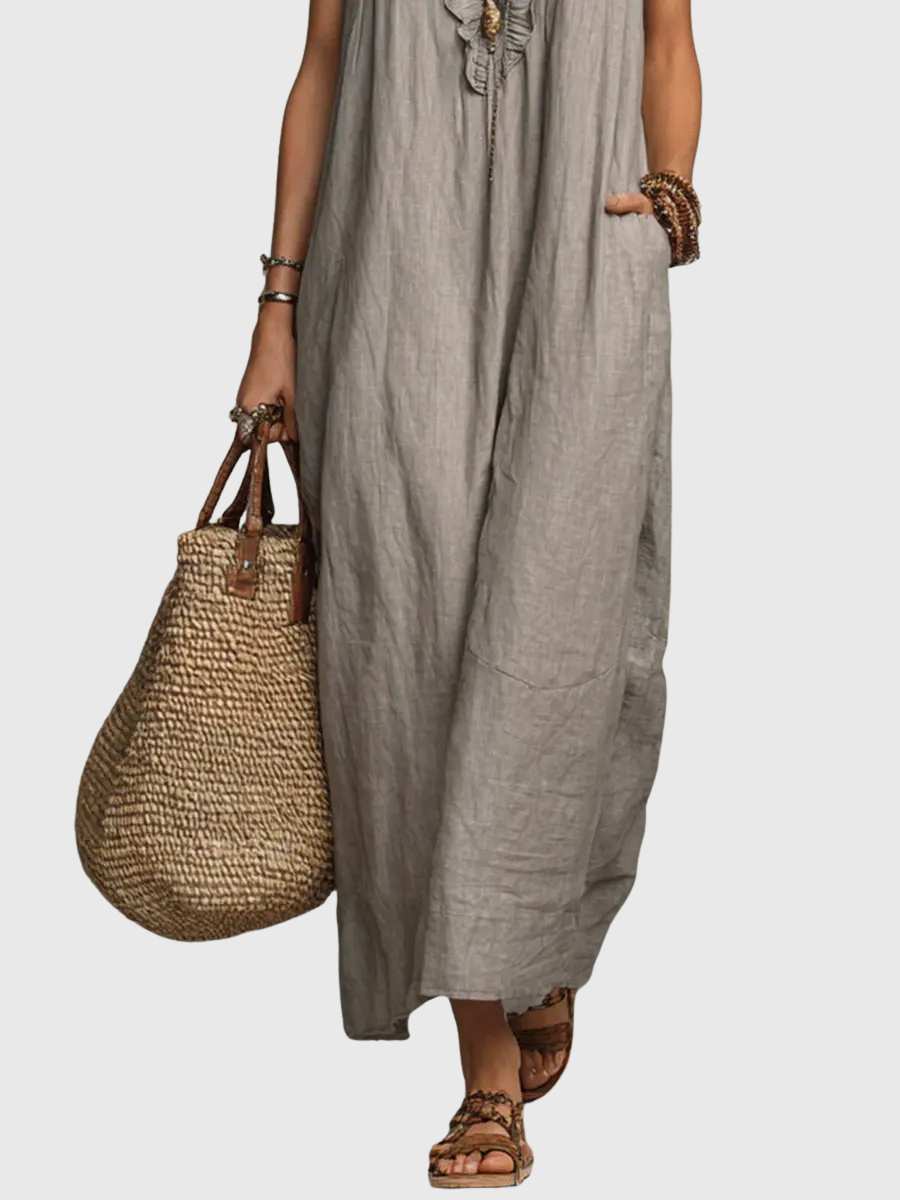 Maeve - Langes Kleid im Boho-Stil aus Leinen und Baumwolle