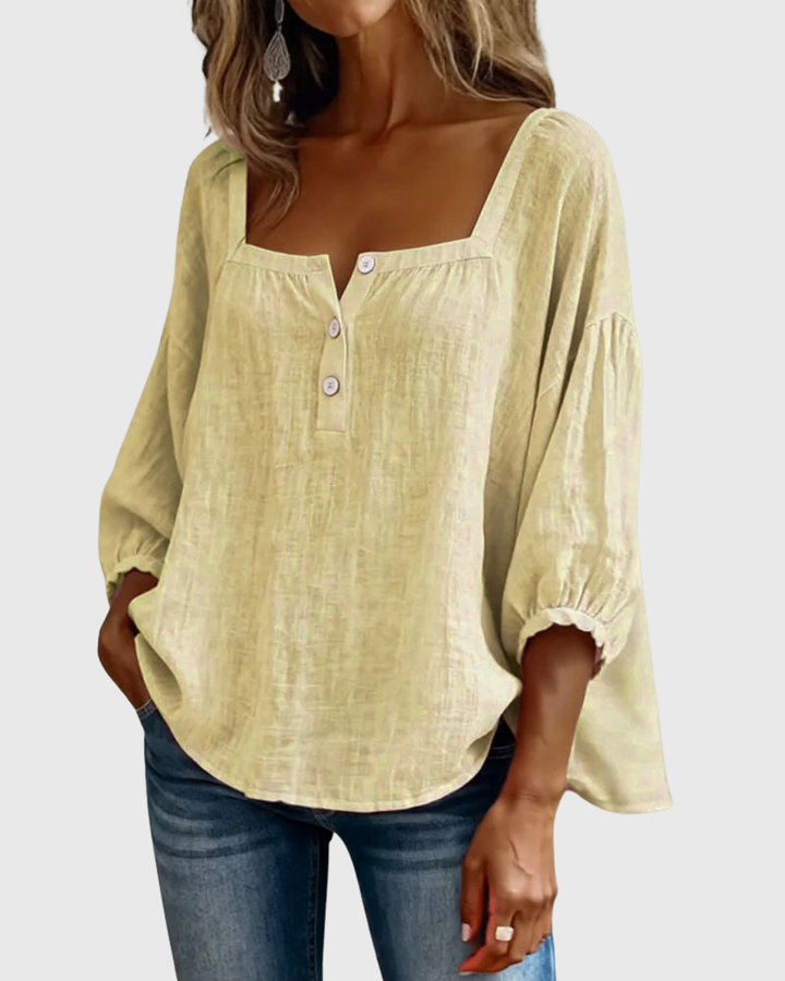 Arianne - Damen Bluse mit quadratischem Ausschnitt und 3/4 Puffärmeln