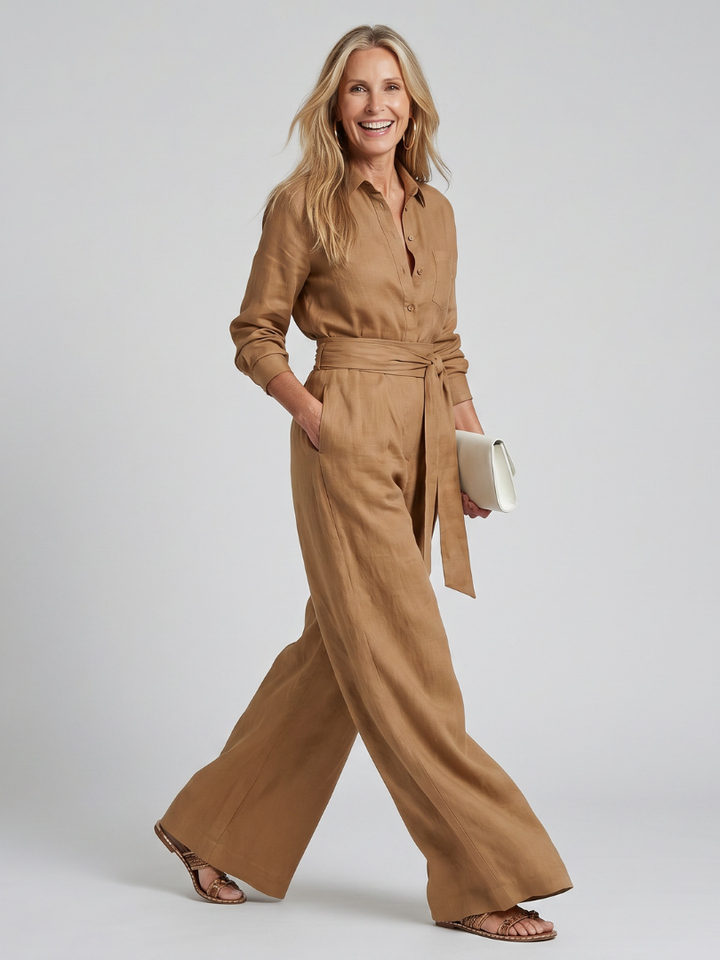 Jovie - Langärmliger Jumpsuit mit Knopfleiste und weitem Bein