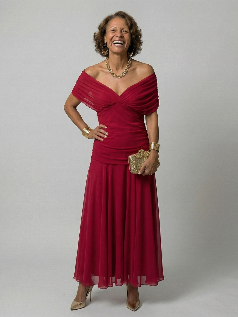 Calen - Off-Shoulder Flow Midi Kleid