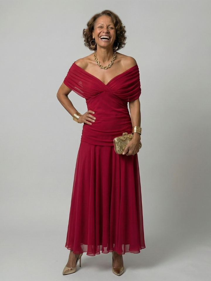 Calen - Off-Shoulder Flow Midi Kleid
