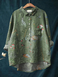 Averill - Woodland und Tiere wiederholendes Muster bedrucktes --Shirt