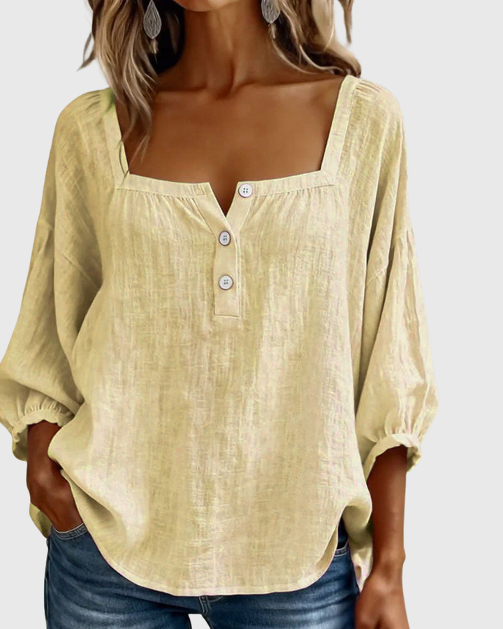 Arianne - Damen Bluse mit quadratischem Ausschnitt und 3/4 Puffärmeln