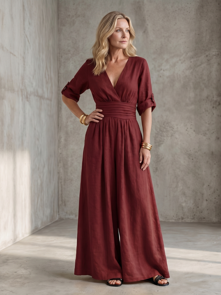 Wanda - Kreuz-Front Weitbeiniger Jumpsuit