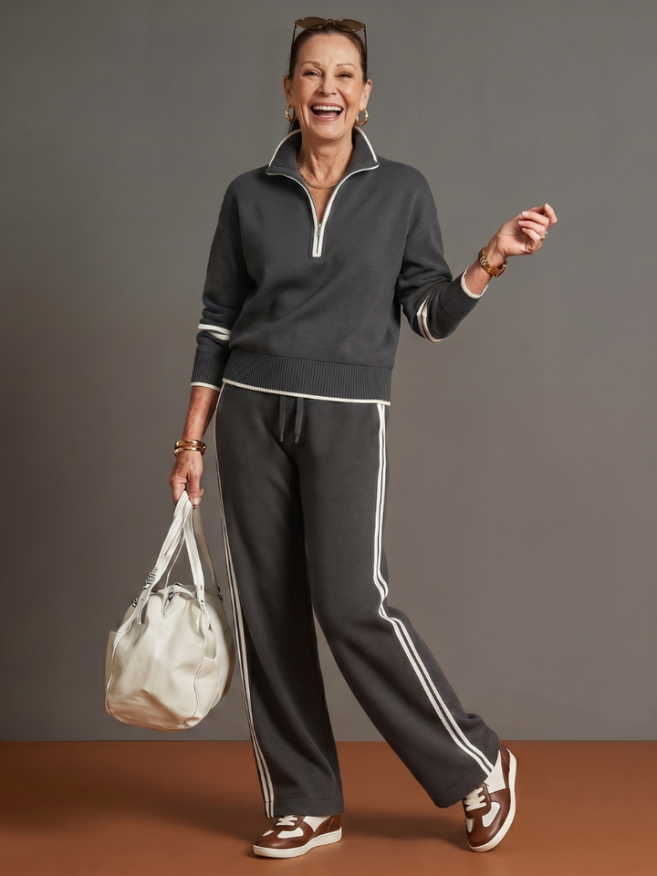 Regen - Zip-Hals Langarm-Seitenstreifen Leggings-Set