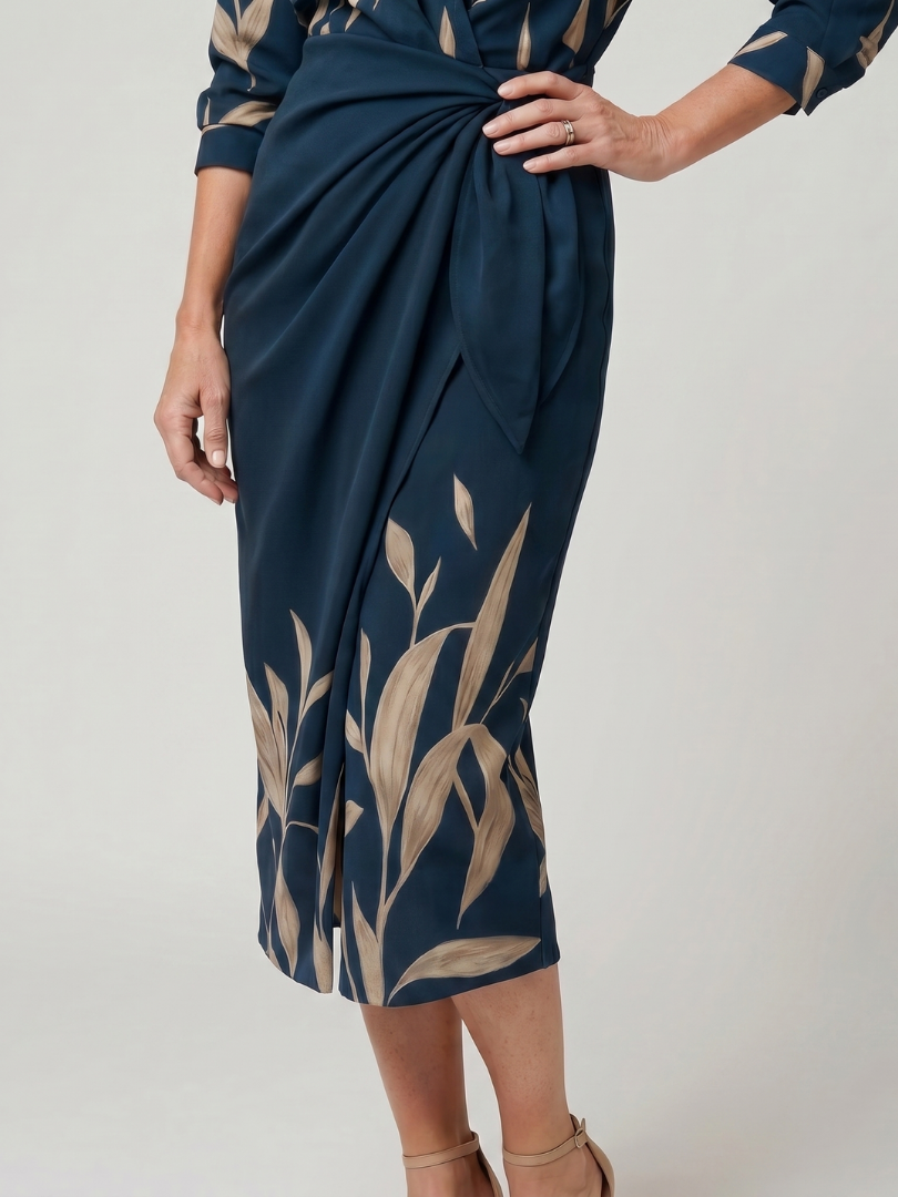 Leya - Midi-Kleid mit langen Ärmeln und Kragen im Streifenmuster