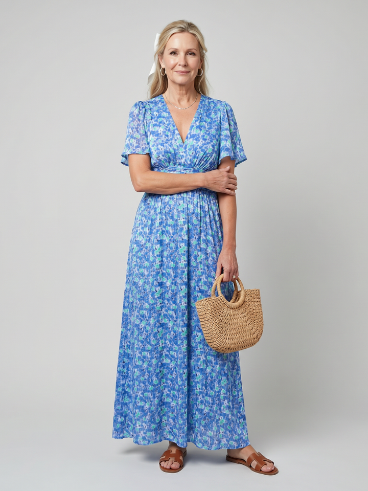 Juna - Kurzarm Ditsy Floral Print Midi Kleid