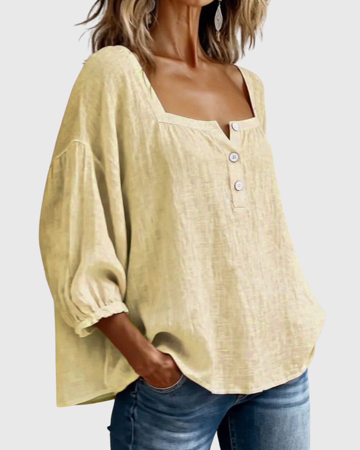 Arianne - Damen Bluse mit quadratischem Ausschnitt und 3/4 Puffärmeln