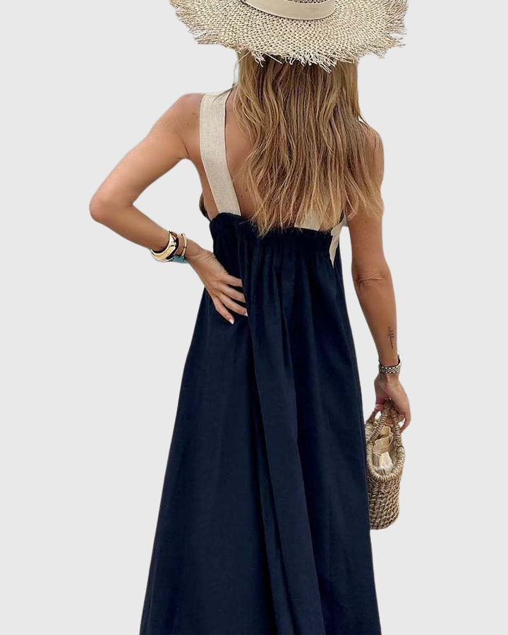 Cassy - Elegantes Crossover Halter Maxikleid Leichtes Schwarz