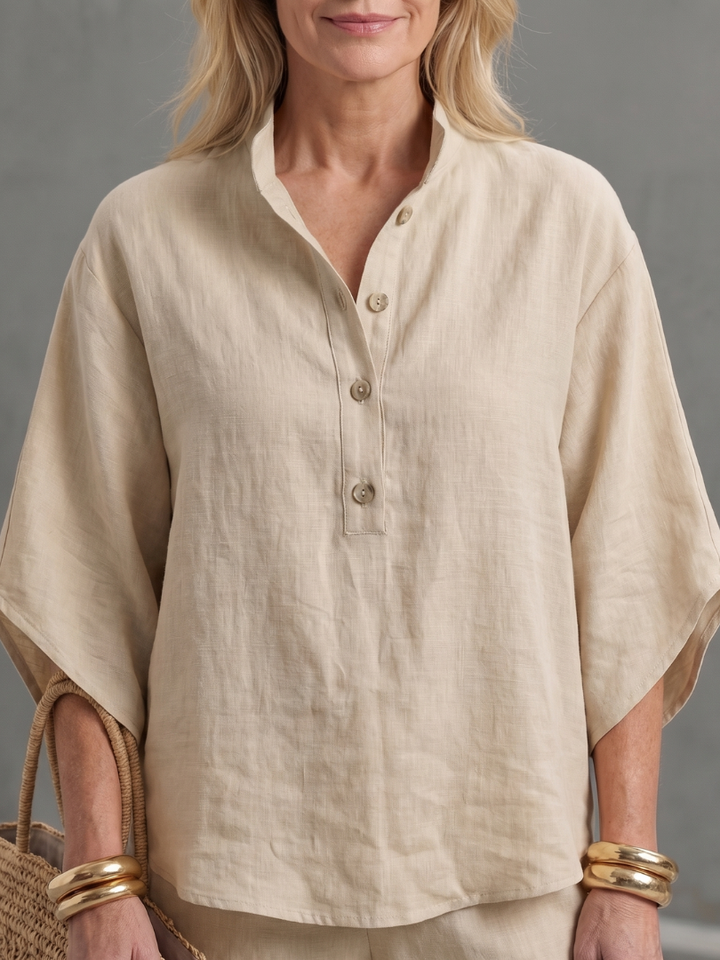 Amity - Knopf-Front Relaxed Tunika-Hosen-Set