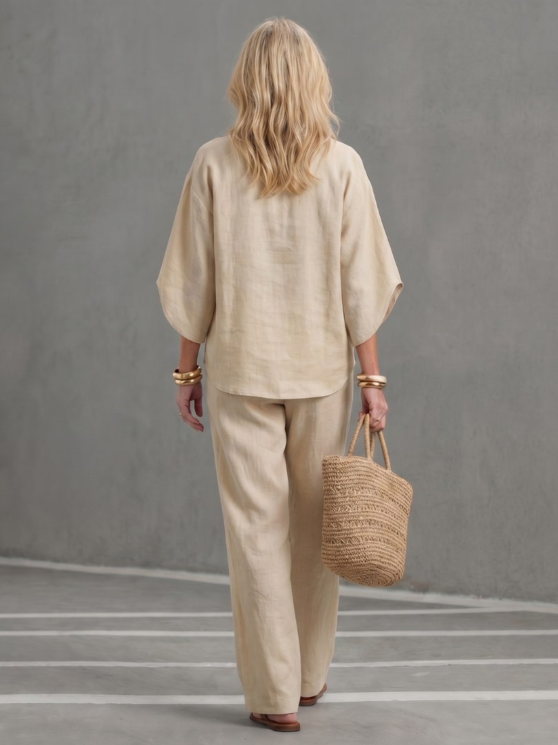 Amity - Knopf-Front Relaxed Tunika-Hosen-Set