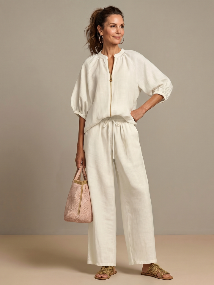 Natalia - Blouson-Top mit Reissverschluss und weit geschnittene Hose