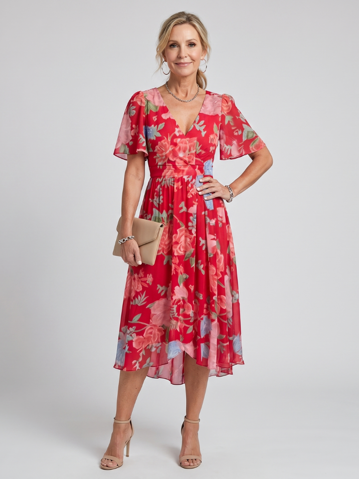 Mirabel - Kleid mit schwingenden Ärmeln und geraffter Taille