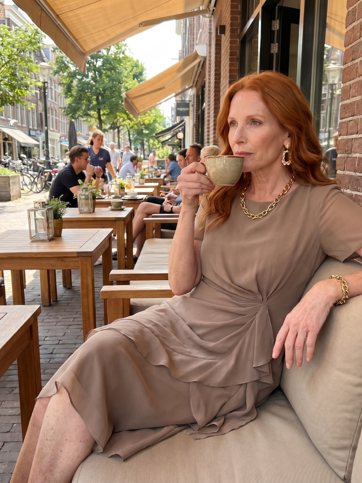 Eira - Midi-Kleid mit kurzen Ärmeln und geschichtetem Saum