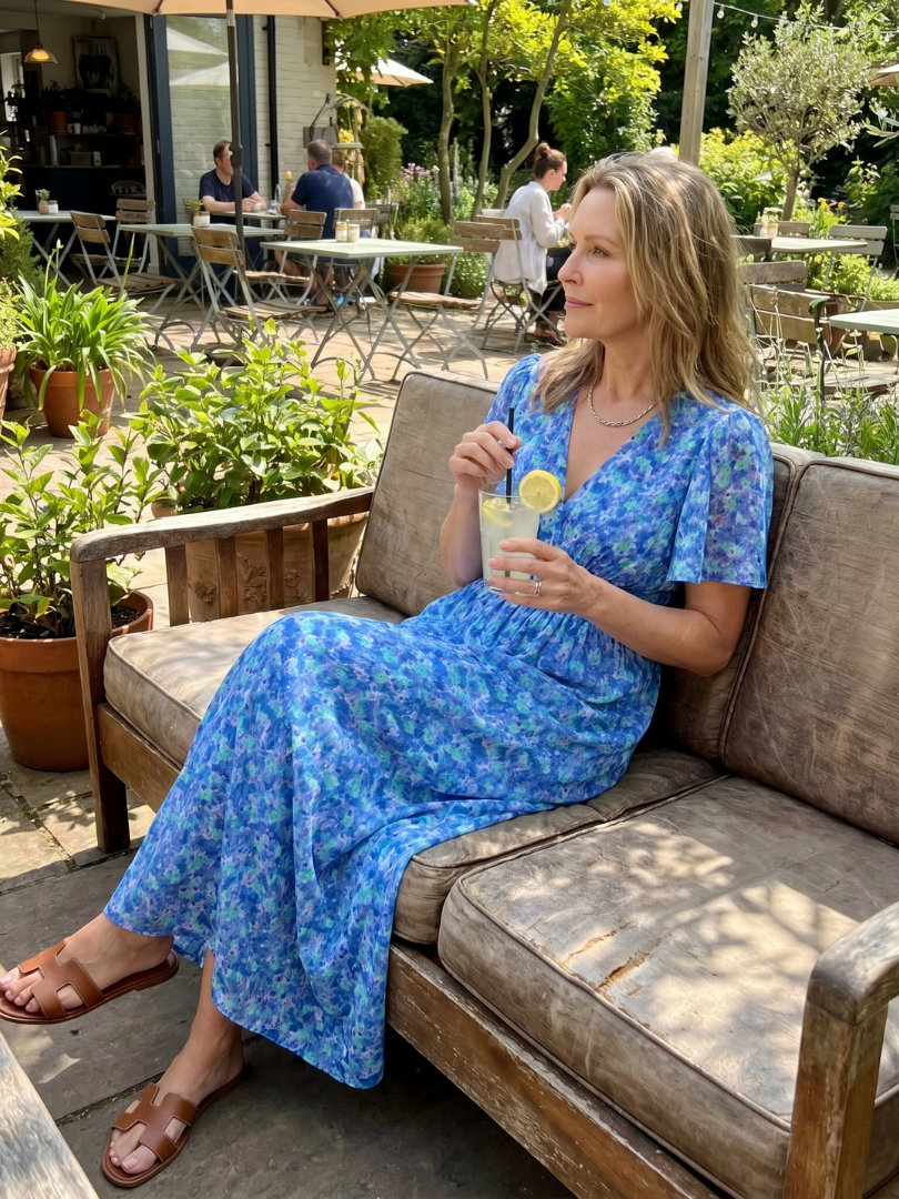 Juna - Kurzarm Ditsy Floral Print Midi Kleid