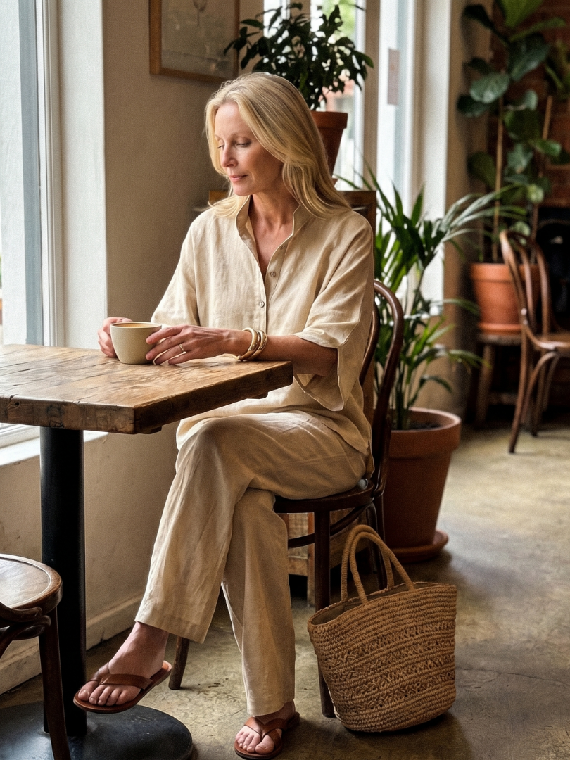 Amity - Knopf-Front Relaxed Tunika-Hosen-Set