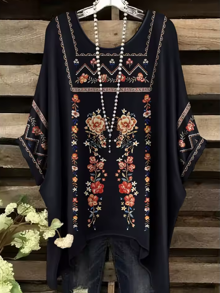 Irene - Vintage Bohemian Floral Print Damen T-Shirt