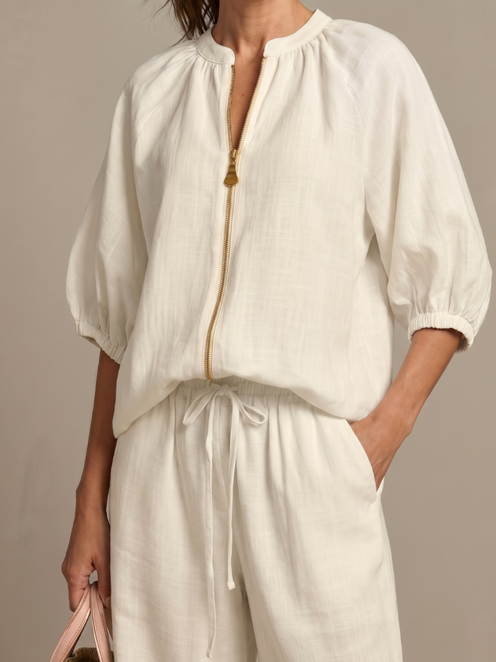 Natalia - Blouson-Top mit Reissverschluss und weit geschnittene Hose