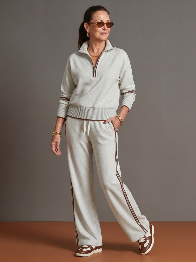 Regen - Zip-Hals Langarm-Seitenstreifen Leggings-Set