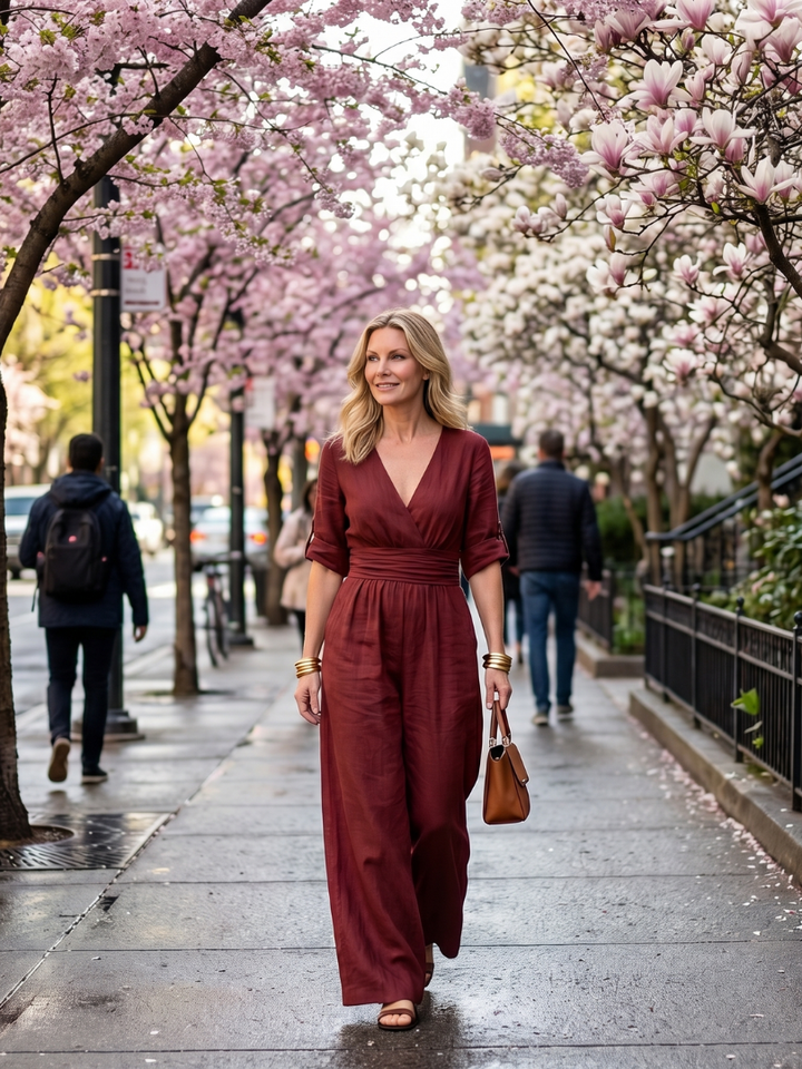 Wanda - Kreuz-Front Weitbeiniger Jumpsuit