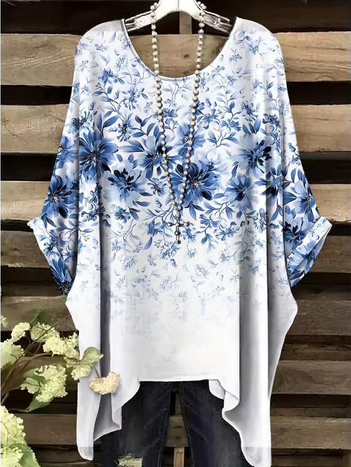 Ines - Vintage Bohemian Blumendruck Damen T-Shirt