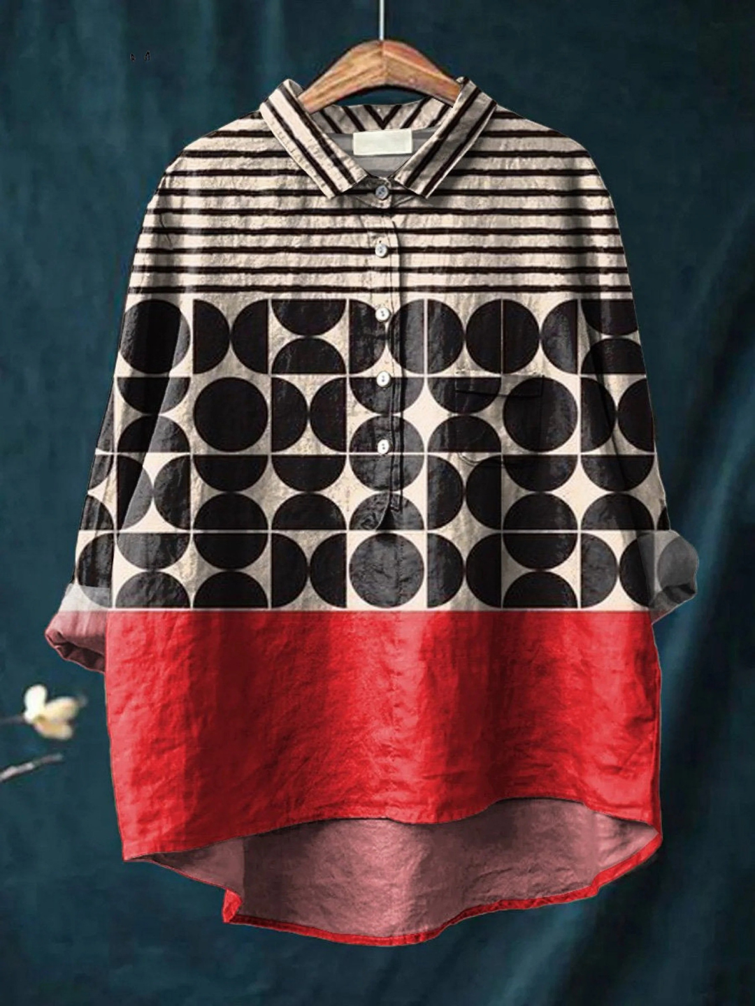 Tessa - Kunstvolle geometrische Muster bedruckte Damen Casual-Bluse