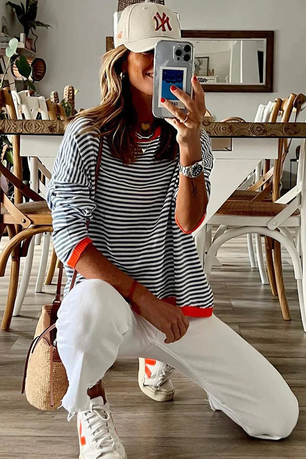Jule | Damen Oversized Streifenpullover mit Rundhalsausschnitt und langen Ärmeln