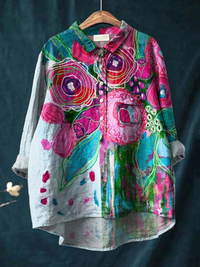 Skylar - Vintage Schönes Floral Kunstdruck Freizeitshirt