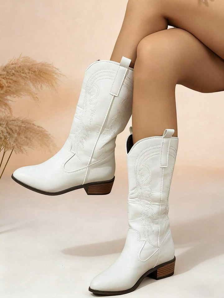 Arlena - Elfenbeinfarbene Westernstiefel