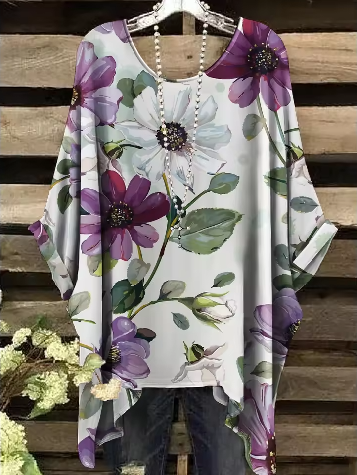 Maeva - Vintage Bohemian Floral Print Damen T-Shirt