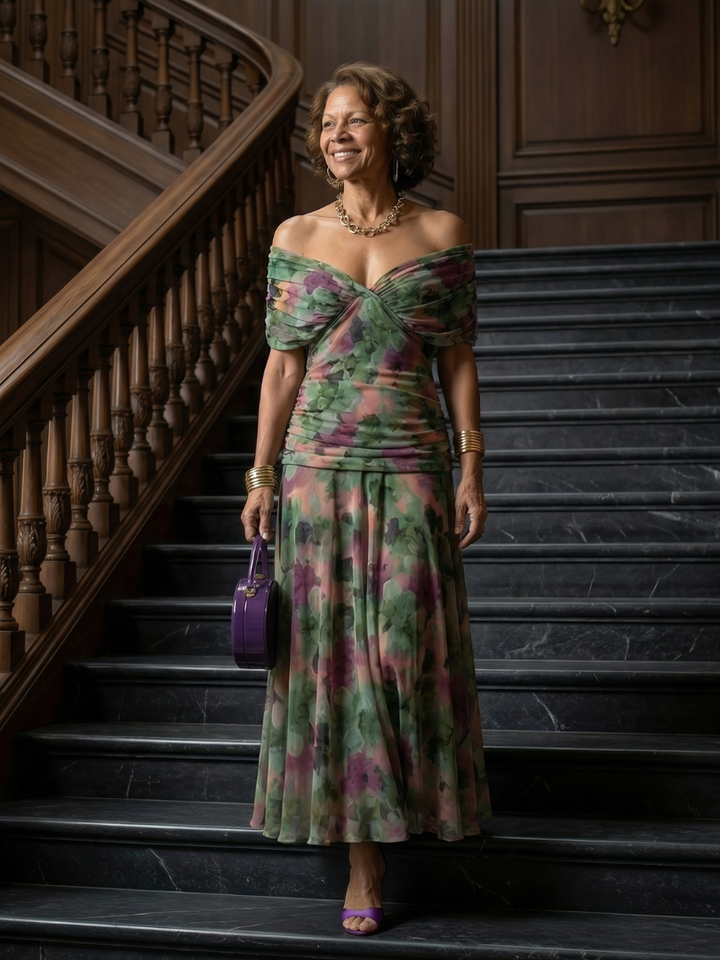 Calen - Off-Shoulder Flow Midi Kleid