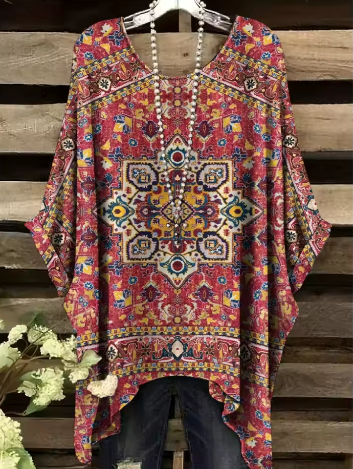 Inez - Vintage Bohemian Floral Print Damen T-Shirt