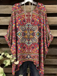 Inez - Vintage Bohemian Floral Print Damen T-Shirt