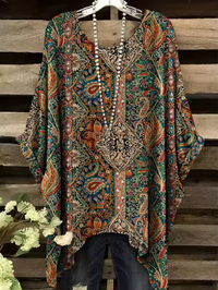 Ilaria - Vintage Bohemian Floral Print Damen T-Shirt