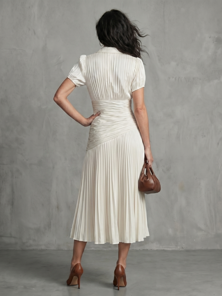 Theodora - Plissierter Taillenstreifen Midi-Kleid