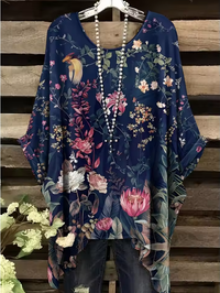 Amina - Vintage Bohemian Floral Print Damen T-Shirt