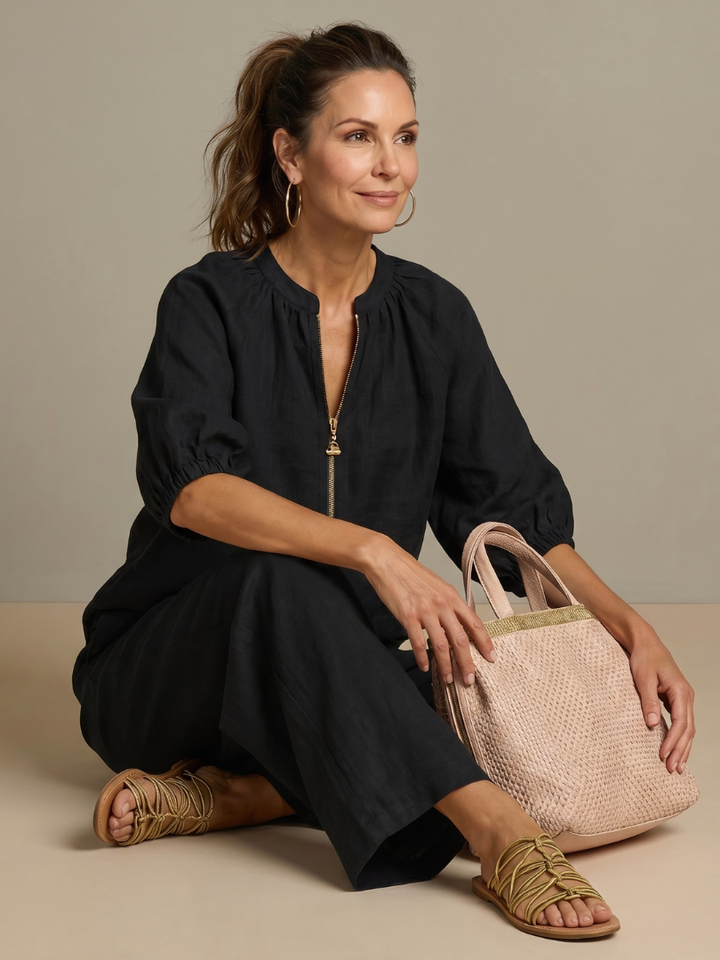 Natalia - Blouson-Top mit Reissverschluss und weit geschnittene Hose