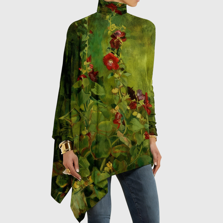 Louise - Vintage Blumenmuster Lockere Passform Hoher Kragen Top