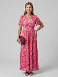 Juna - Kurzarm Ditsy Floral Print Midi Kleid
