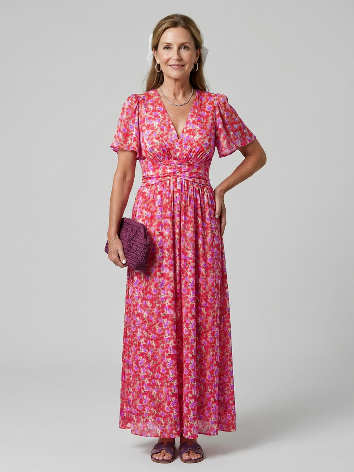 Juna - Kurzarm Ditsy Floral Print Midi Kleid