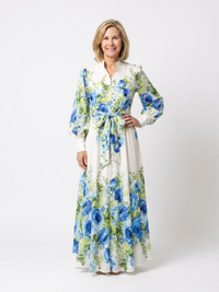 Harper - Langärmliges Blumenknopf-Front-Maxikleid